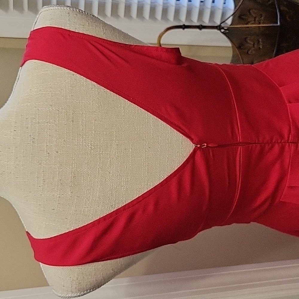 Victoria's Secret rosy red Vneck sleeveless dress empire waist full skirt 0 EUC… - Picture 5 of 9